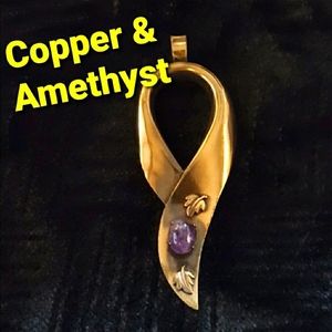 🔴 Vintage Copper & Amethyst Pendant